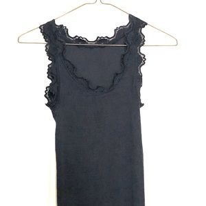Dark Blue Silk Tank with Lace from Rosemun…
